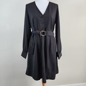 Vero Moda Dress Womens Large Black Belted Mini Witchy Formal Career Funeral Work